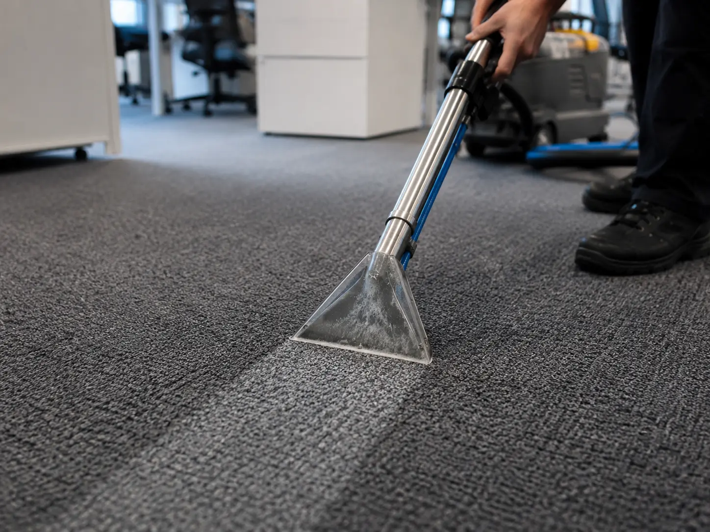 Professionelle Teppichreinigung in einem Gewerbeobjekt durch pureco in Leipzig